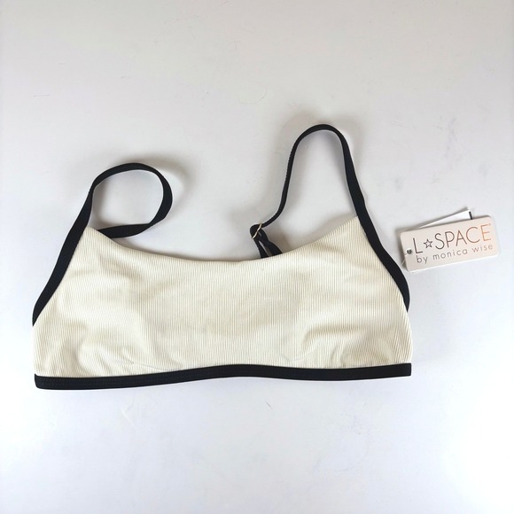 l*space Other - L*Space Gemma Ribbed Bikini Top Swim Bralette Women's M Ivory Black Trim NWT